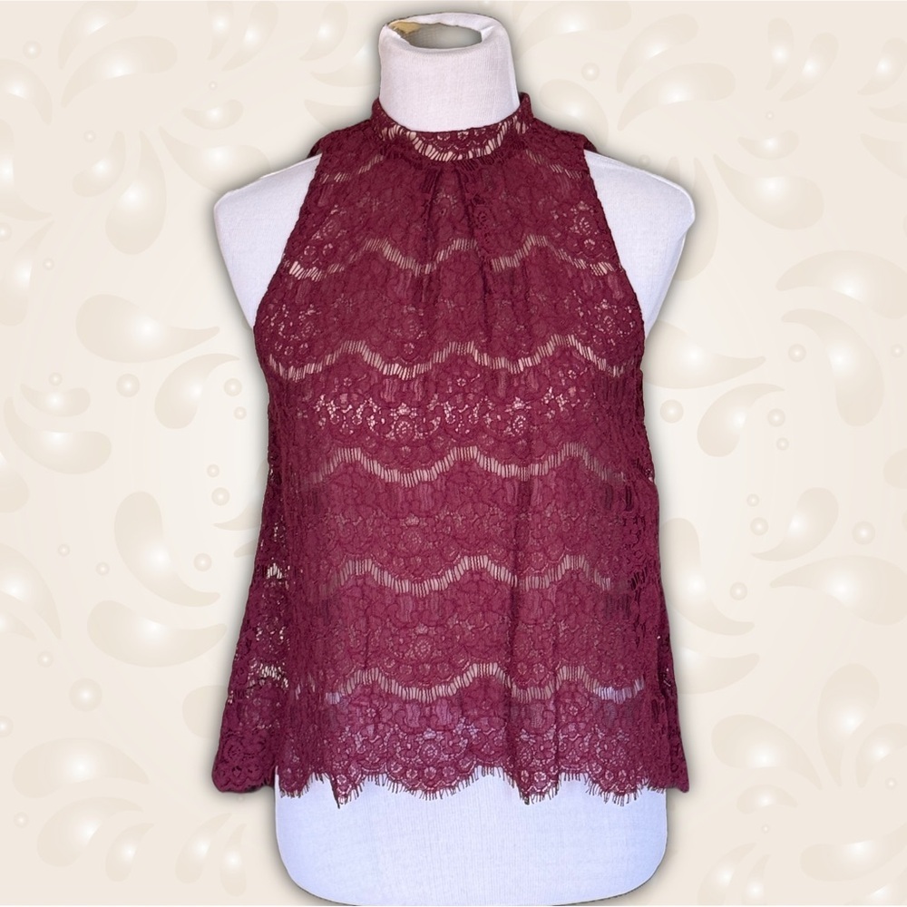 Love, Fire Elegant Lined  Lace Halter Top - Burgundy Sz S/P